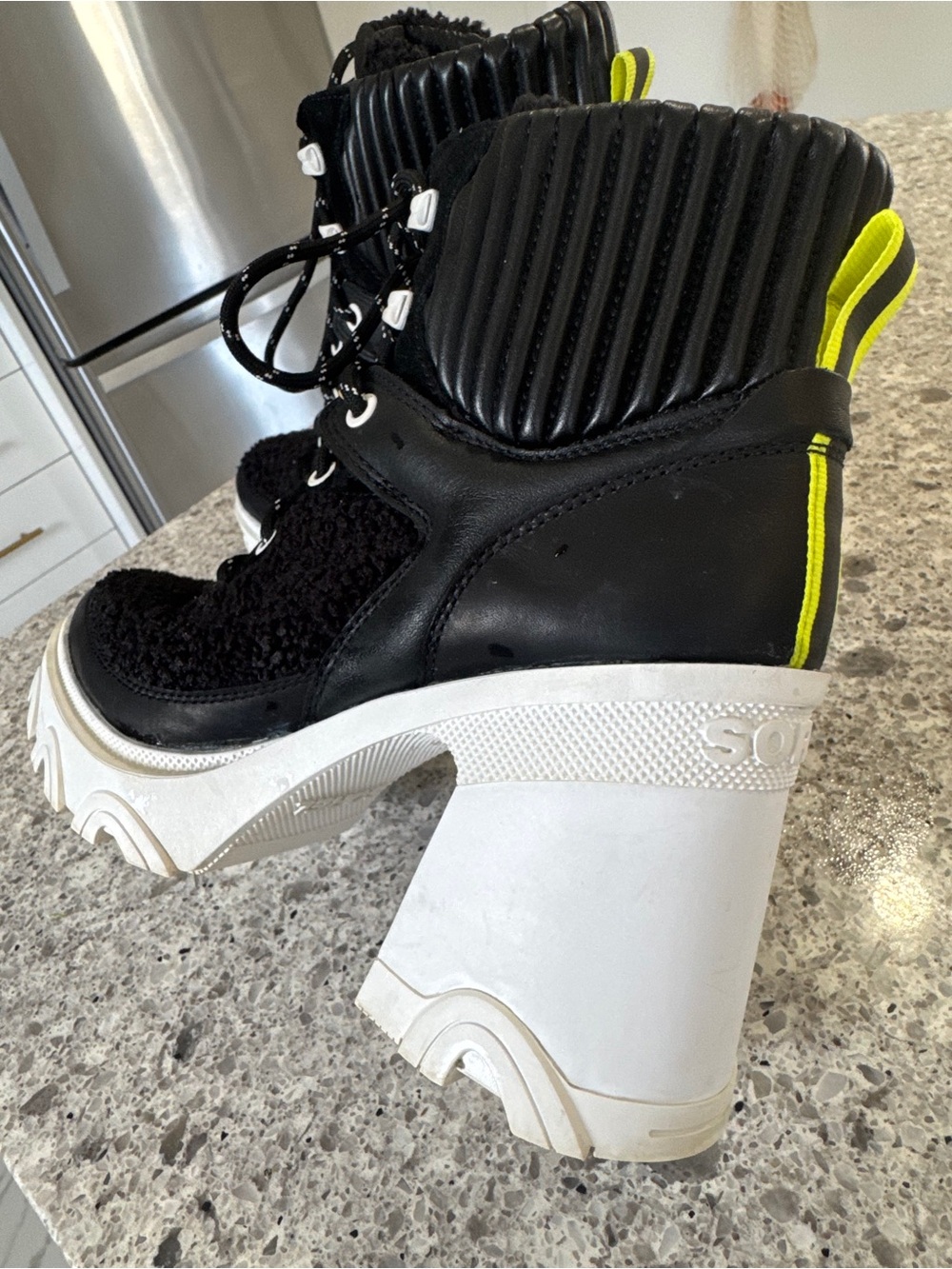Brex™ Leather & Faux Shearling Block Heel Lace-Up Bootie - Picture 7 of 10